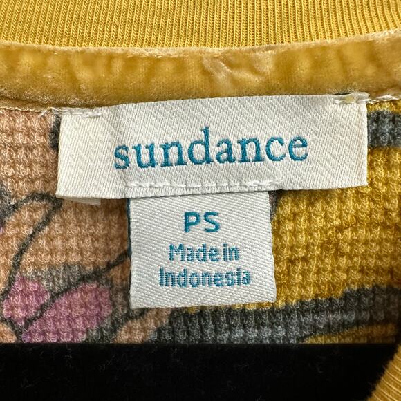 Sundance Waffle Knit Thermal Crew Neck Top Yellow Floral Print Size Small - Picture 4 of 7